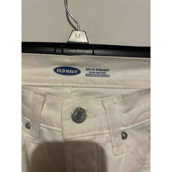 Old Navy Women Jeans White Denim Stretch Sky Hi Straight Button Fly Size 0 - Picture 3 of 5